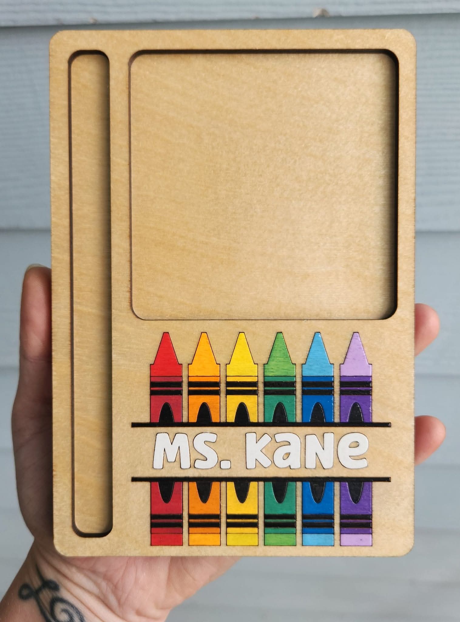 Personalized Teacher Post-It Note & Pencil Holder | Wooden Teacher Desk Organizer