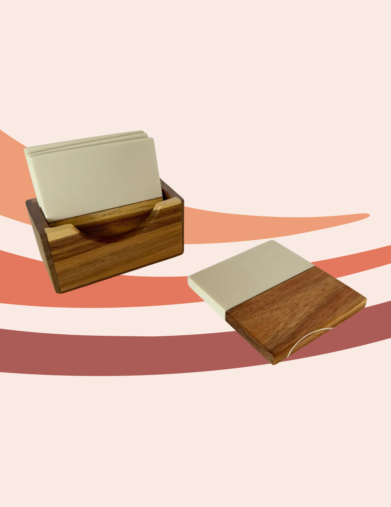 Marble and Acacia Wood Coaster Set