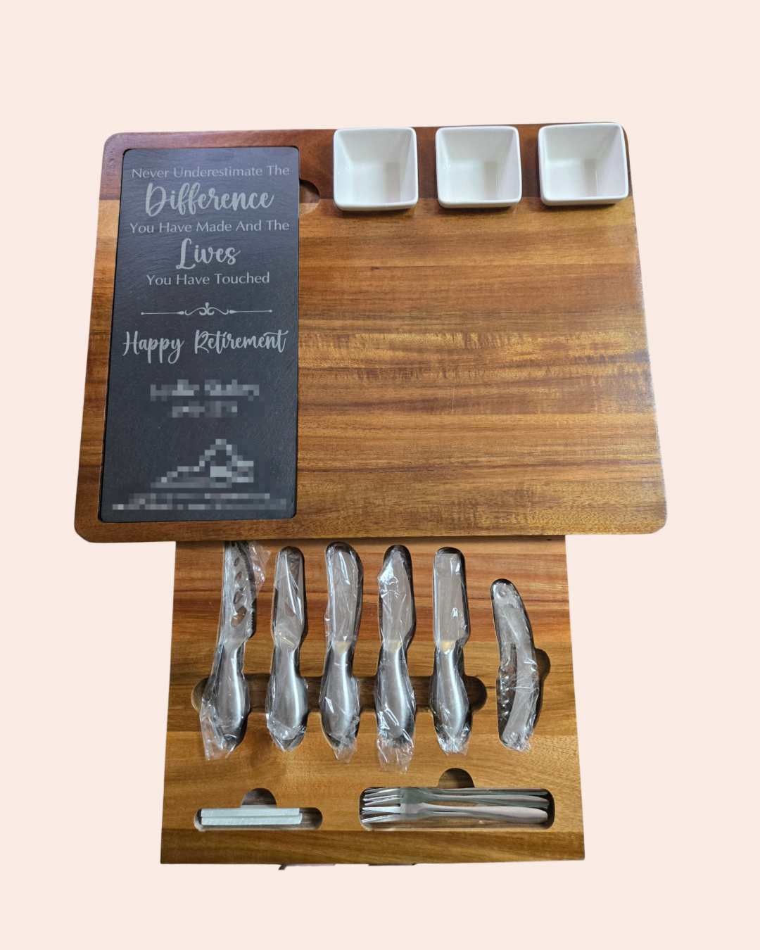 Personalized Acacia Charcuterie Board Set | Custom Engraved Slate