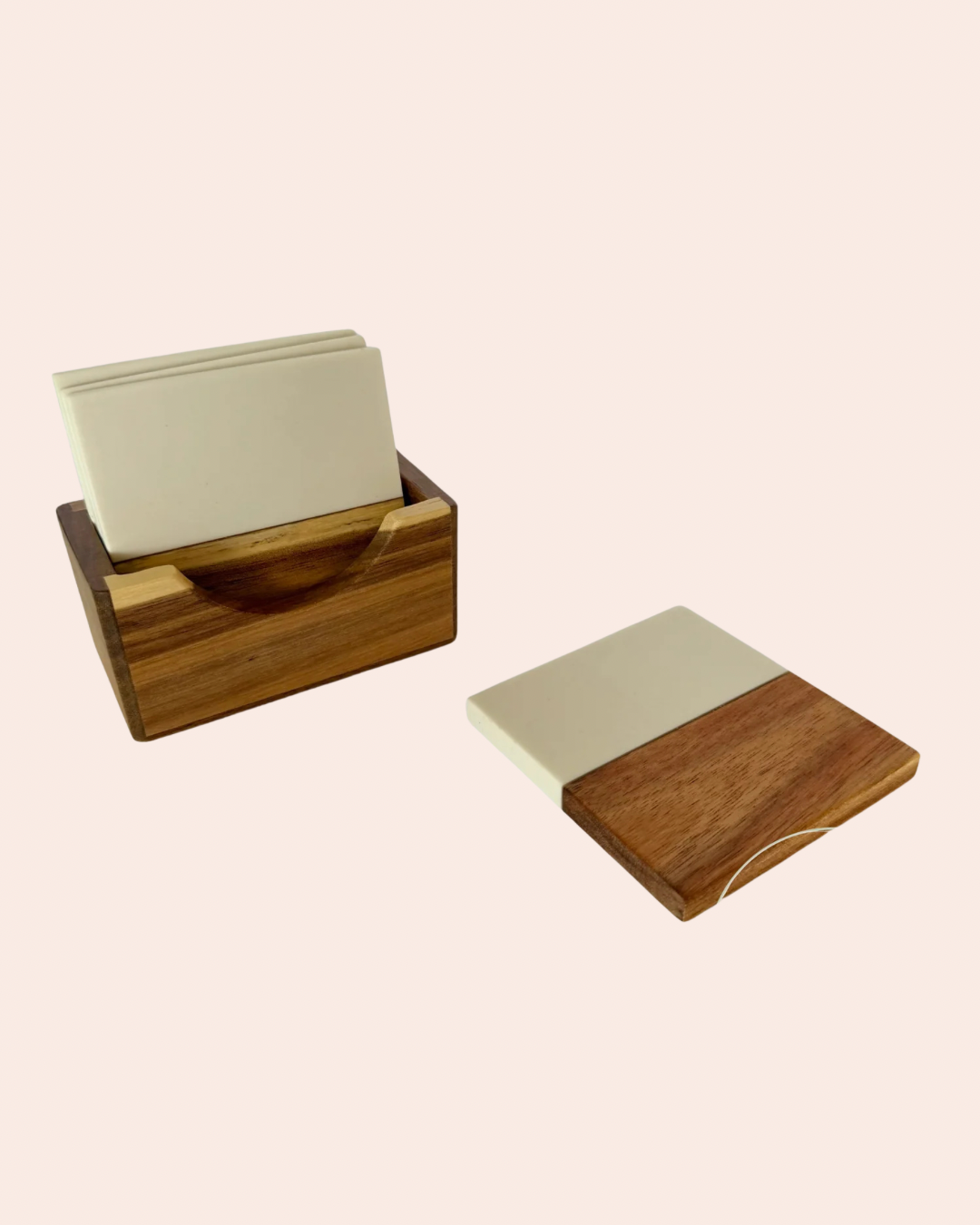 Marble and Wood Coaster Set