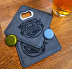 Custom bottle opener coaster for man cave clubhouse or home bar