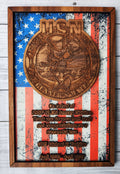 Custom military appreciation plaque made from wood with American flag background