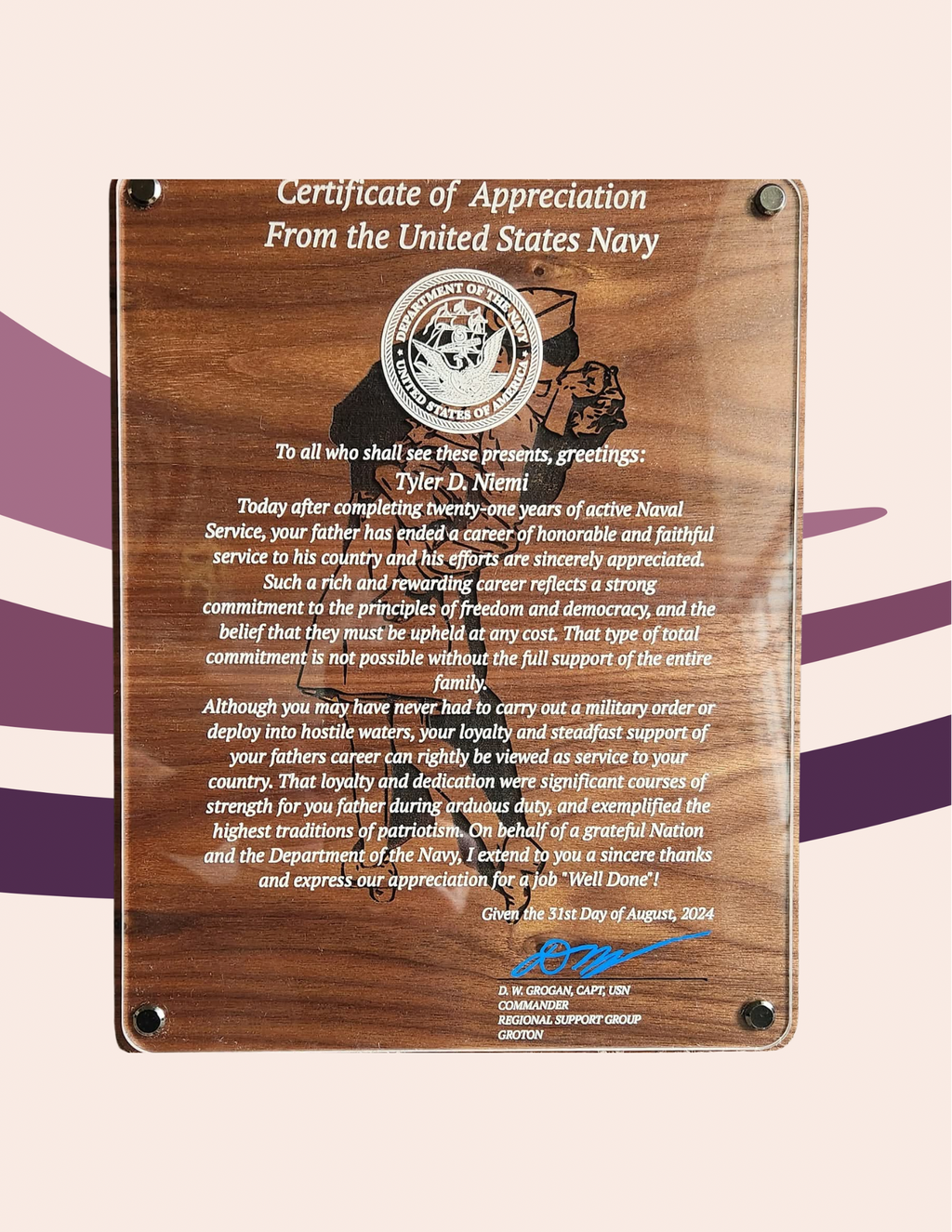 Personalized Military Appreciation Plaque | Floating Acrylic & Wood Award