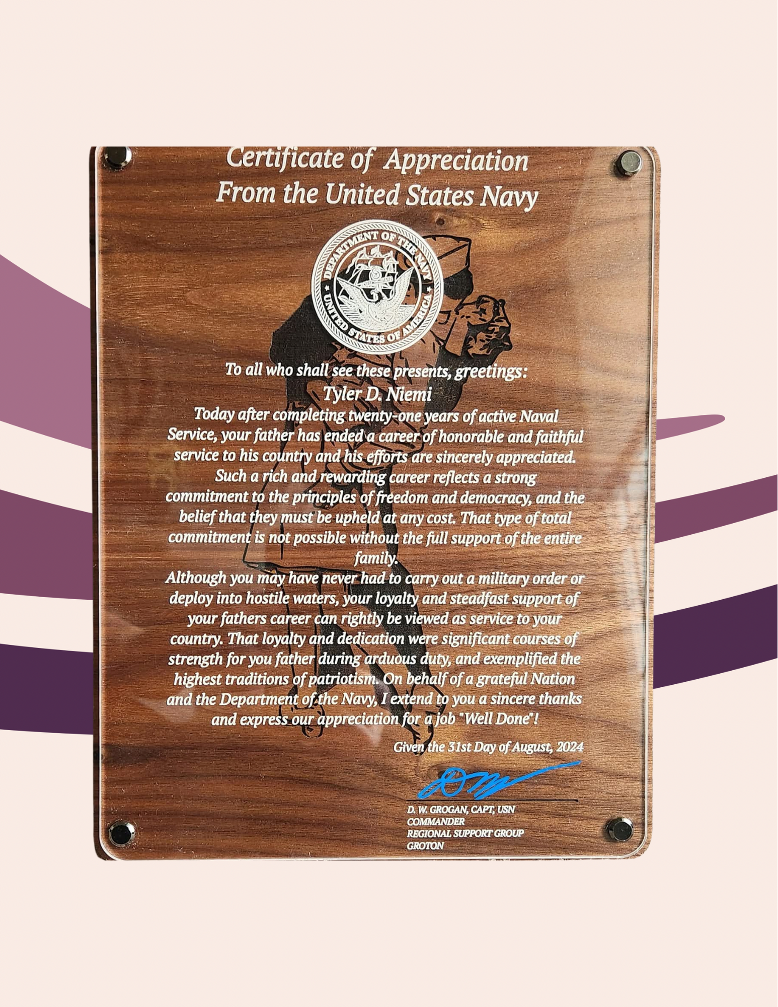 Personalized Military Appreciation Plaque | Floating Acrylic & Wood Award