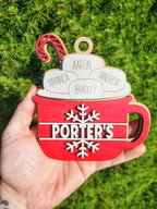 Personalized family Christmas ornament featuring names for up to nine family members