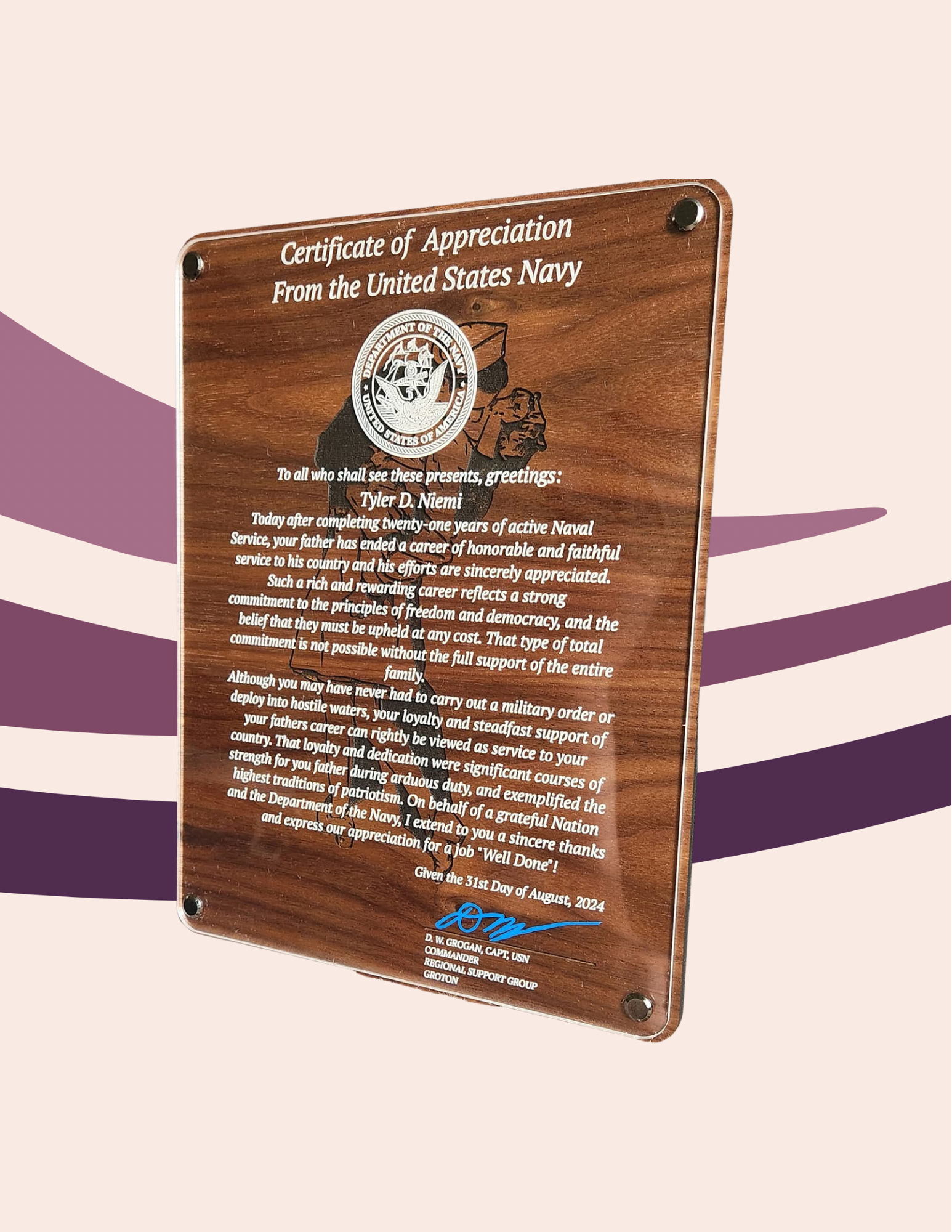 Personalized Military Appreciation Plaque | Floating Acrylic & Wood Award