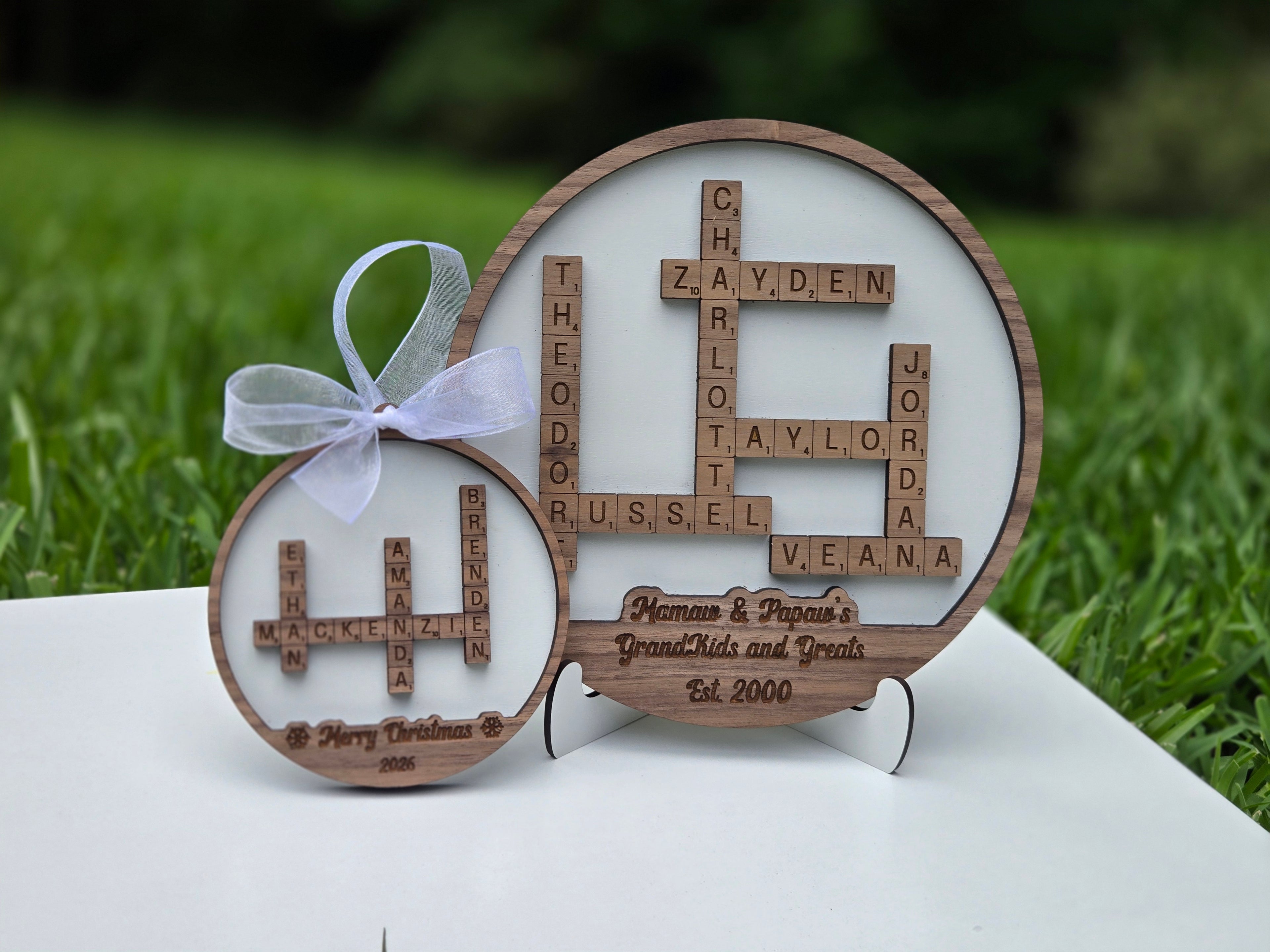 Personalized Family Name Sign | Custom Wood Tile with Pet Names